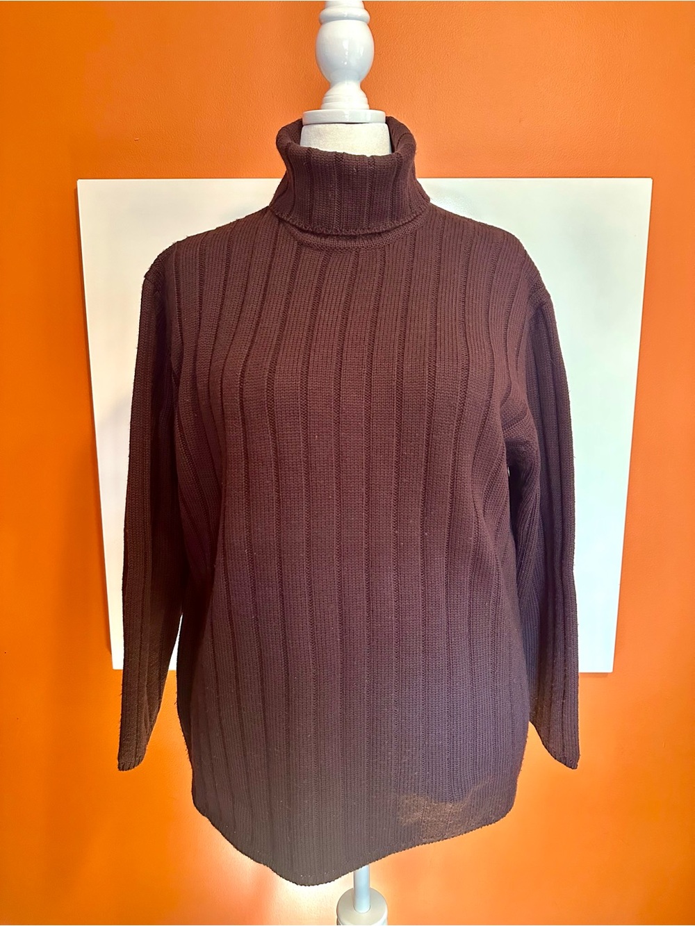 Laura Ashley Pure Merino Wool Ribbed Turtleneck Sweater Dark Plum Purple XL